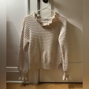 Madewell Ruffle-Neck Pullover Sweater in Cotton-Merino, XS, cream